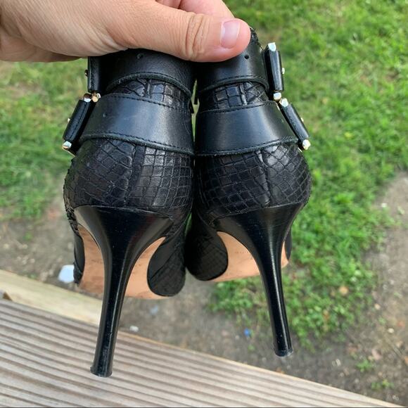 Ann Taylor Black Leather Stiletto Booties Faux Snakeskin - Picture 7 of 8